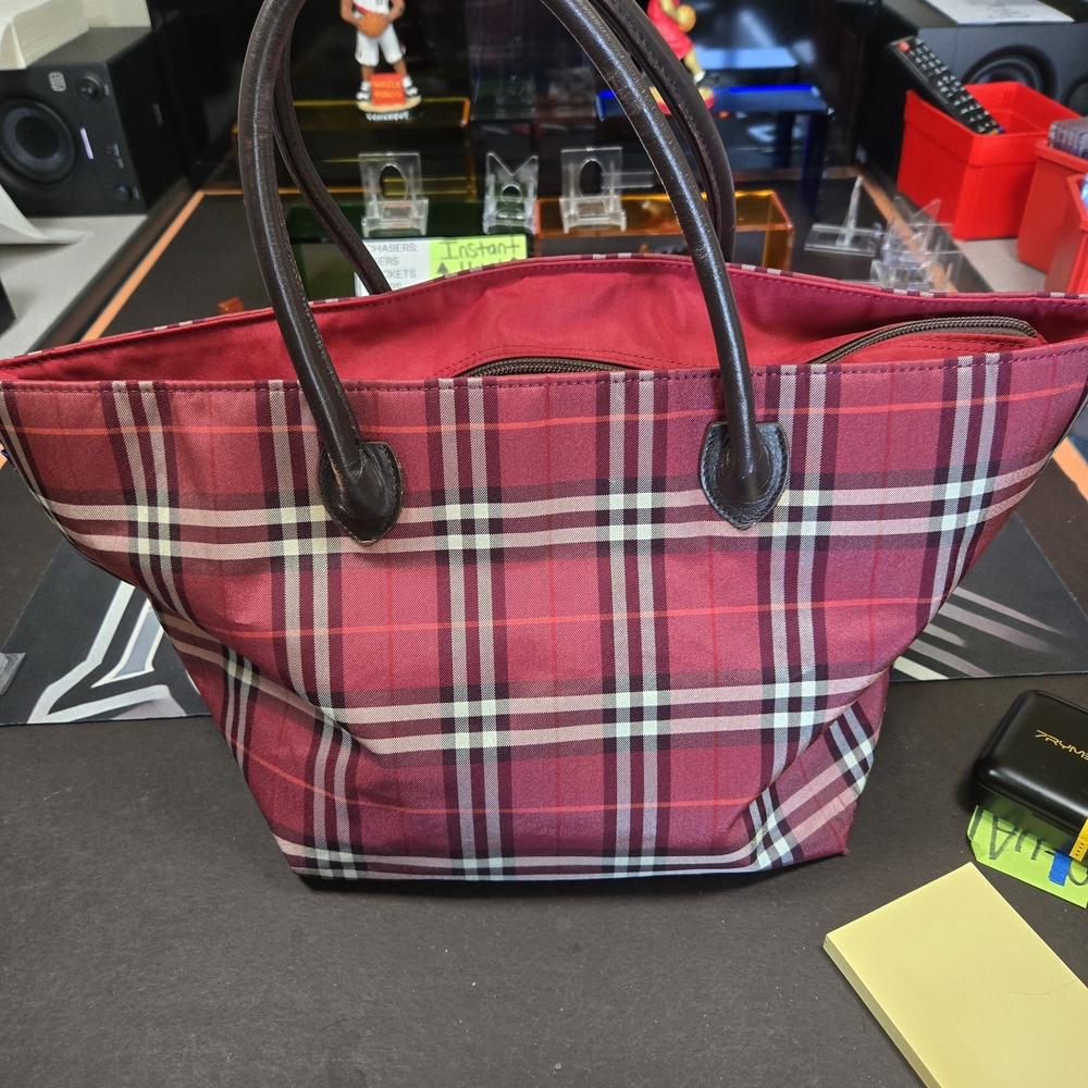 Burberry Red and Brown Tartan Tote
